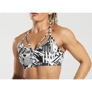Gymshark Multi Strap Racerback Sports Bra Black White Geometric Print